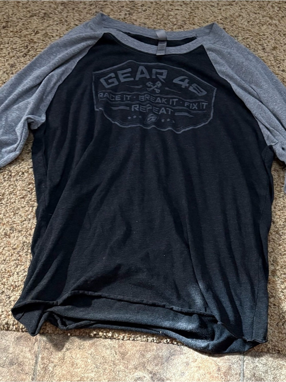 Next Level Apparel Black Body with Gray Raglan Sleeves Graphic Tee